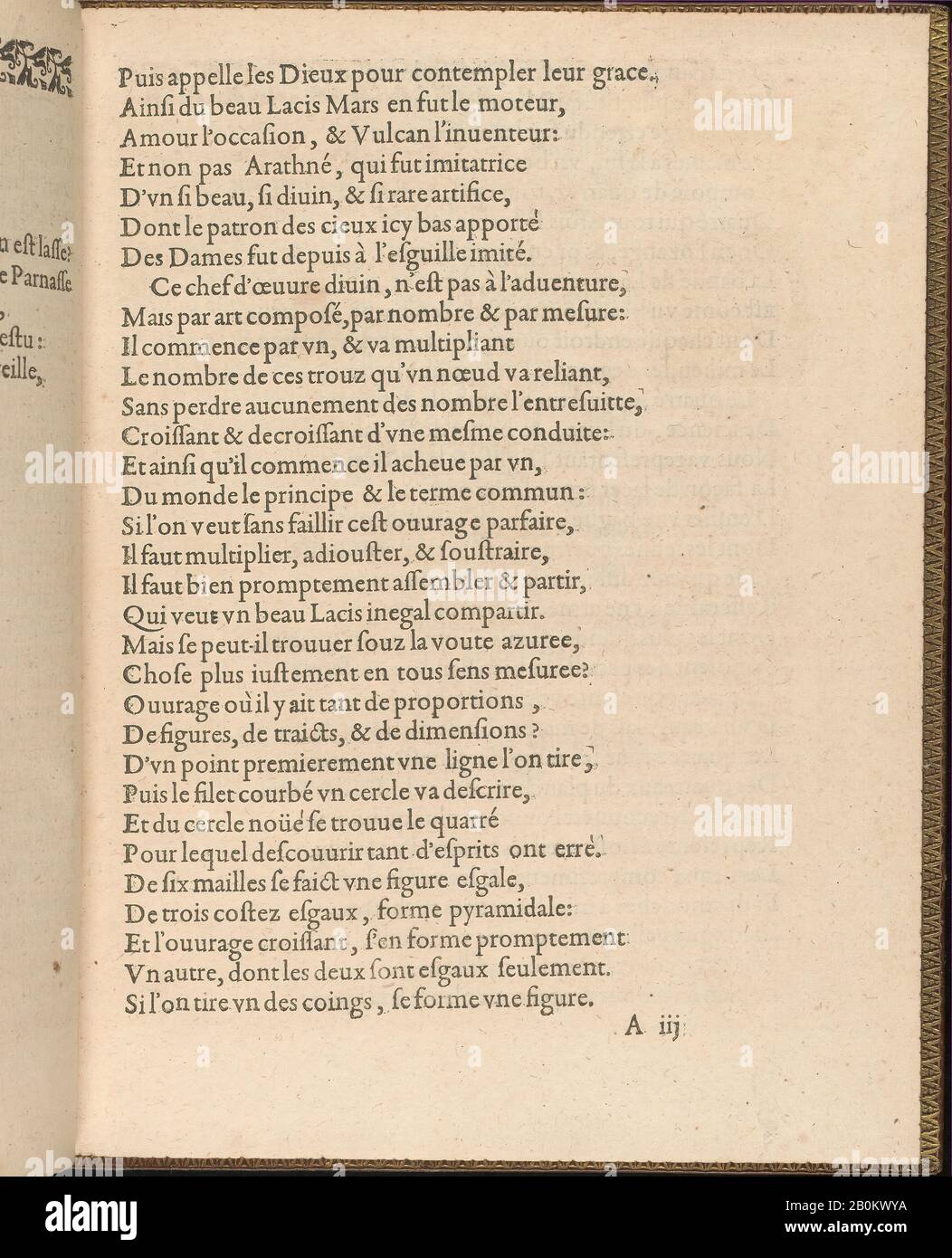 Matthias Mignerak, la Pratique de l'Aiguille, pagina 3 (recto), Matthias Mignerak, titolo di Pierre Firens (Parigi 1641), Dedicato a Marie de Medici (Firenze 1575–1642 Colgne), 1605, Woodcut, In Generale: 9 1/4 x 7 1/16 in. (23,5 x 18 cm Foto Stock