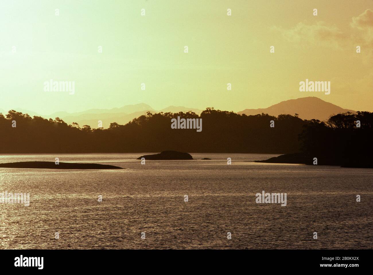 CILE MERIDIONALE, FIORDI CILENI IN LUCE SERALE Foto Stock