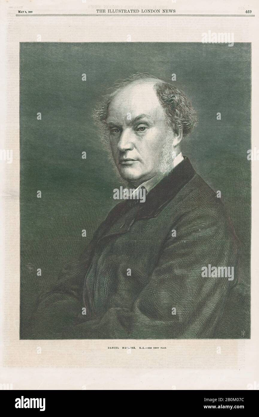 Mason Jackson, Daniel Maclise, R.a., Di "Illustrated London News", Mason Jackson (British, Ovingham, Northumberland 1819–1903 Londra), Dopo Thomas Dewell Scott (British, 1828–1911), Daniel Maclise (Irish, Cork 1806–1870 Londra), 9 Maggio 1868, Incisione Del Legno, Foglio: 15 11/16 × 10 9/16 In. (39,8 × 26,8 cm), stampe Foto Stock