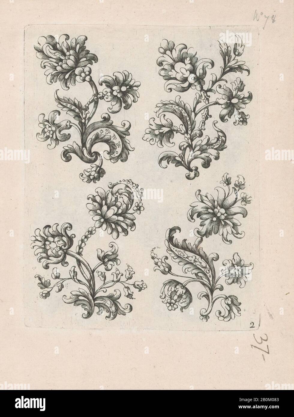 Paul Androuet Ducerceau, Serie Di Piccoli Motivi Floreali, Piatto 2, Ca. 1670–85, Attacco Chimico, Piastra: 6 5/8 × 5 3/16 in. (16,8 × 13,1 cm), foglio: 10 1/16 × 7 9/16 in. (25,5 × 19,2 cm Foto Stock