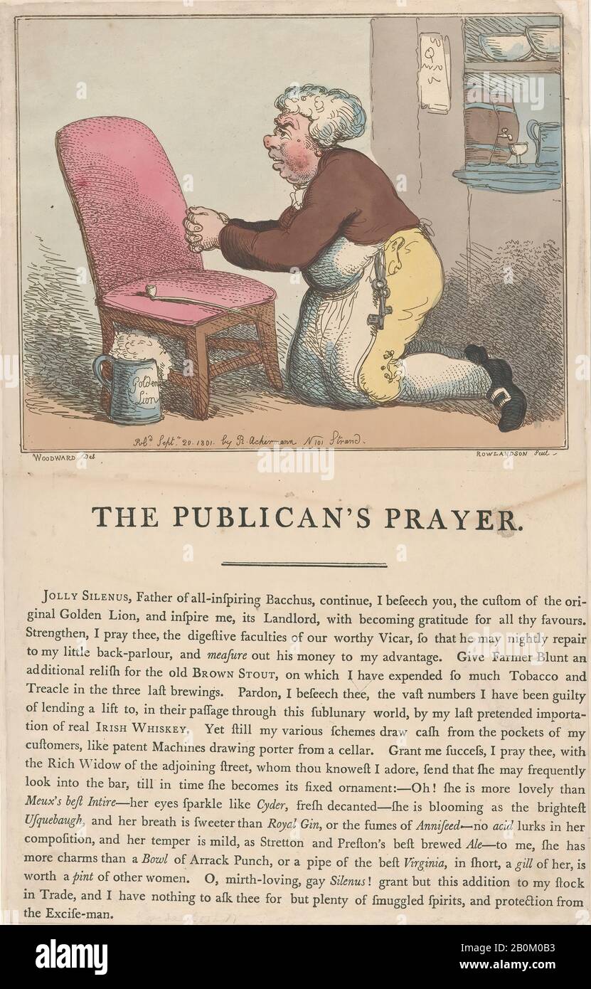 Thomas Rowlandson, La Preghiera Del Pubblico, Le Preghiere E Le Riviste, Dopo George Moutard Woodward (Inglese, Ca. 1760–1809 Londra), 20 settembre 1801, incisione A Mano, foglio: 15 3/16 × 9 9/16 in. (38,6 × 24,3 cm), Piastra: 7 11/16 × 9 9/16 in. (19,6 × 24,3 cm), stampe Foto Stock