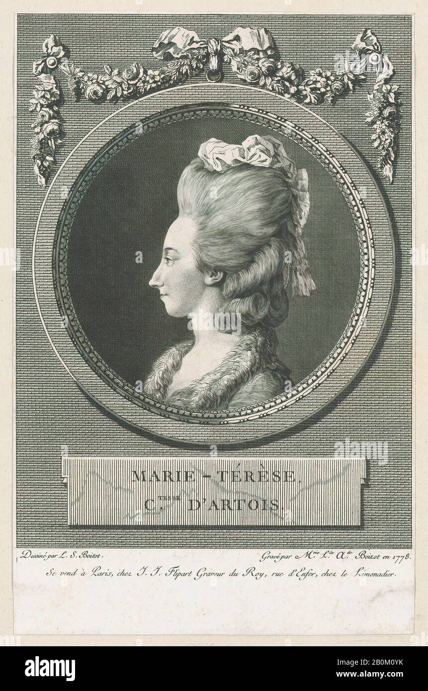 Marie Louise Adélaide Boizot, Marie-Térèse, Contessa Di Artois, Marie Louise Adélaide Boizot (Parigi 1744–1800), Dopo Louis Simon Boizot (Parigi 1743–1809 Parigi), 1778, Incisione Ed Incisione, Foglio (Rifilato): 9 5/8 × 6 In 1/4. (24,5 × 15,8 cm), montaggio: 11 1/8 in. × 8 1/8 in. (28,3 × 20,6 cm), stampe Foto Stock