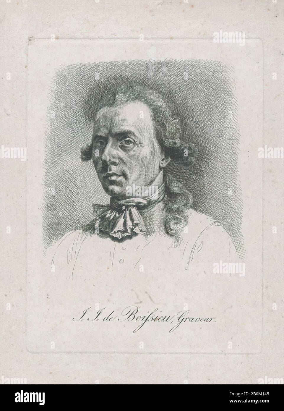 Anonimo, francese, inizio 19th secolo, Ritratto di Jean-Jacques de Boissieu, Anonimo, francese, inizio 19th secolo, Dopo Jean Jacques de Boissieu (francese, Lione 1736–1810 Lione), inizio 19th secolo, Incisione, foglio: 11 3/4 × 9 1/8 in. (29,9 × 23,2 cm), Piastra: 9 1/16 x 6 3/4 in. (23 x 17,2 cm), stampe Foto Stock