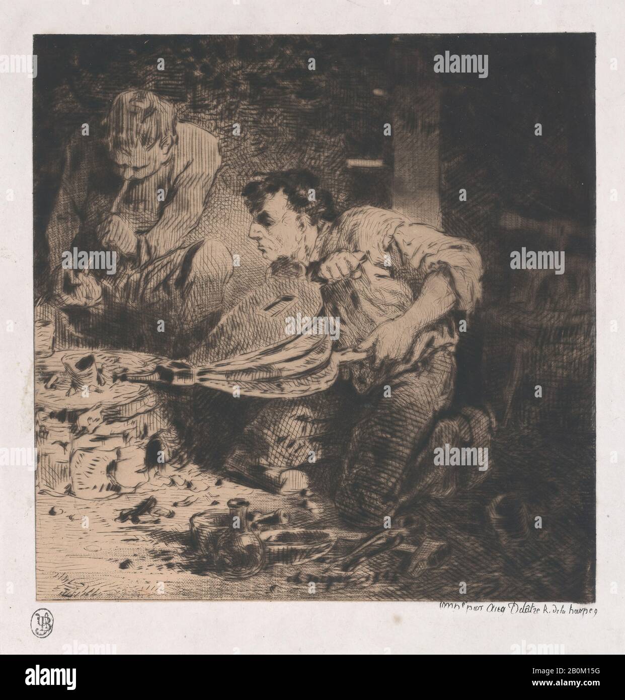 Charles Jacque, I Contraffattori, Charles Jacque (Parigi 1813-1894), 1843, Drypoint, Foglio: 12 3/16 × 9 1/4 In. (31 × 23,5 cm), Piastra: 7 1/2 × 7 1/16 in. (19 × 18 cm), stampe Foto Stock