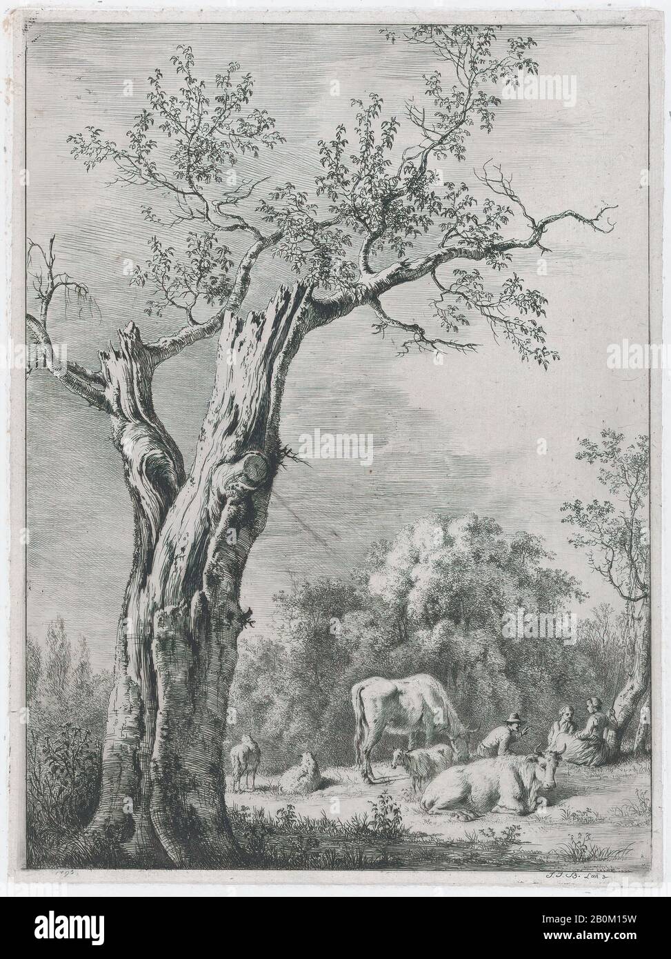 Jean Jacques de Boissieu, Spring, dopo un disegno A Saint-Chamond, Jean Jacques de Boissieu (francese, Lione 1736–1810 Lione), 1795, Incisione; quarto stato di quattro, foglio: 16 1/16 × 10 3/4 in. (40,8 × 27,4 cm), Piastra: 10 9/16 x 7 7/8 in. (26,8 x 20 cm), stampe Foto Stock