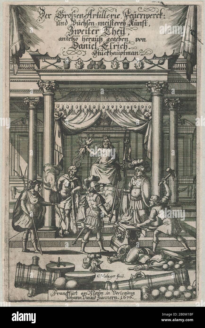 Christoph Metzger, titolo pagina, 'er Grossen Artillerie Feuerwerck, Christoph Metzger (tedesco, nato Norimberga, morto nel 1682), 1676, Incisione, foglio (Rifilato): 10 7/16 × 6 13/16 in. (26,5 × 17,3 cm Foto Stock