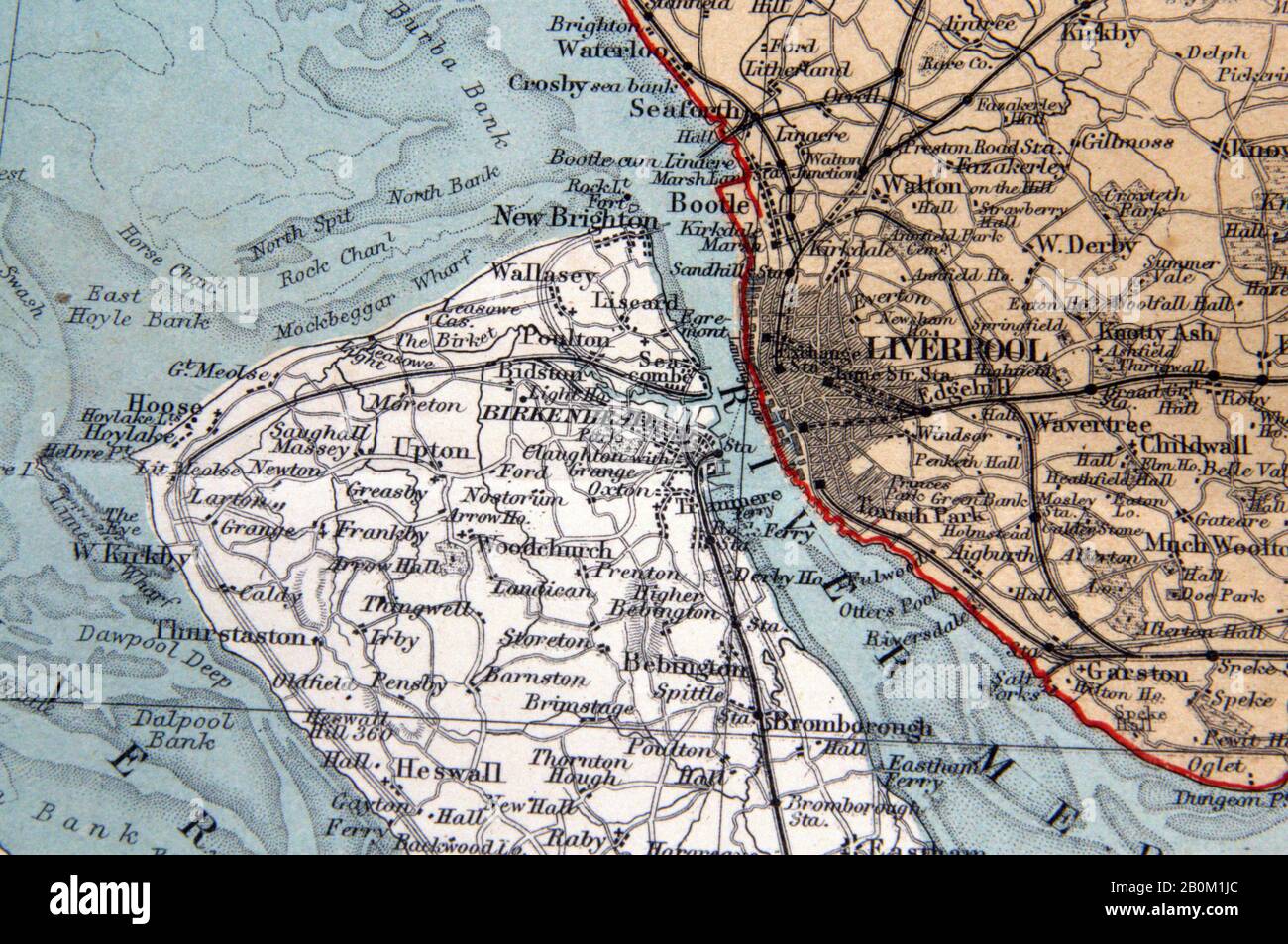 Dettaglio da una mappa del 1868 della Contea Palatina di Lancaster, così come Lancashire come allora, Dal Ordnance Survey di J. Bartholomew F.R.G.S.; questa sezione include Liverpool, Birkenhead, New Brighton e parte del fiume Mersey Foto Stock