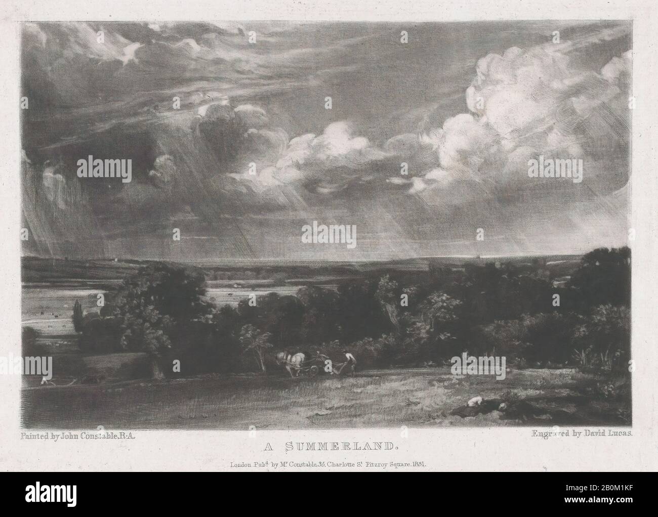 David Lucas, Summerland, David Lucas (British, Northamptonshire 1802–1881 Londra), Dopo John Constable (British, East Bergholt 1776–1837 Hampstead), 1831, Mezzotint; primo stato di cinque, immagine: 5 15/16 × 8 7/8 in. (15,1 × 22,5 cm), Piastra: 7 1/16 × 9 7/8 in. (17,9 × 25,1 cm), foglio: 10" × 13 11/16 poll. (25,4 × 34,8 cm), stampe Foto Stock