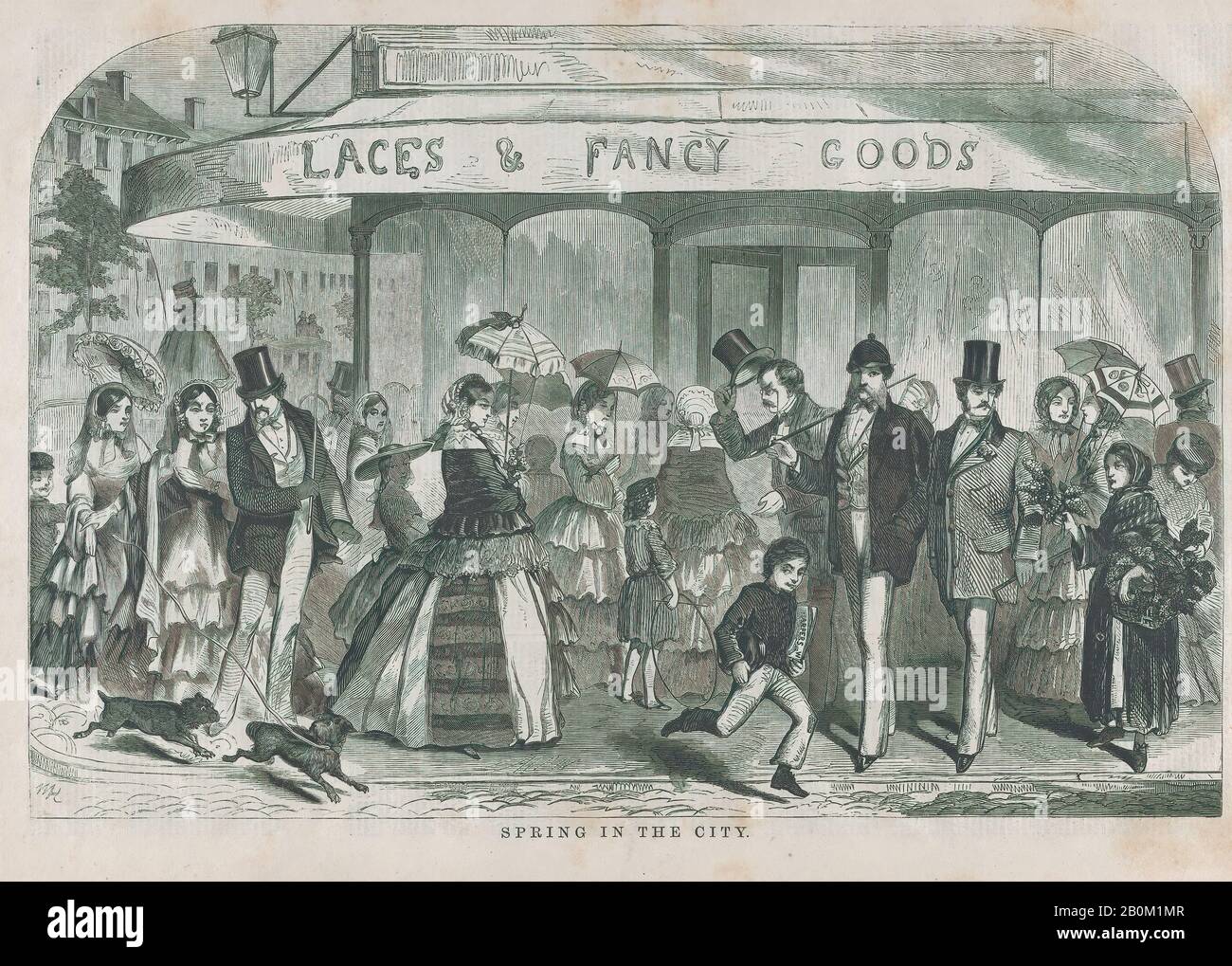 Dopo Winslow Homer, Spring in the City (Harper's Weekly, Vol. II), Dopo Winslow Homer (American, Boston, Massachusetts 1836–1910 Prouts Neck, Maine), 17 aprile 1858, incisione del legno, immagine: 9 1/8 x 13 3/4 in. (23,2 x 34,9 cm), foglio: 11 5/8 x 15 15/16 in. (29,6 x 40,5 cm), stampe Foto Stock