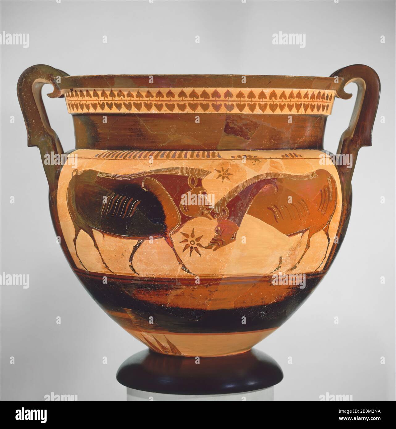 Attribuito a Sophilos, Terracotta volute-krater (vaso per mescolare vino e acqua), Greco, Attico, Arcaico, Data inizio 6th secolo a.C., Greco, Attico, Terracotta; nero-figura, Totale: 19 3/8 x 21 13/16in. (49,2 x 57,4 cm), diametro 17 7/8in. (45,7 cm), Vasi Foto Stock