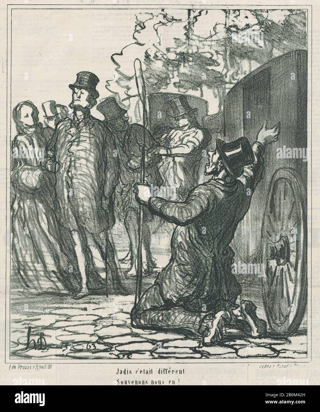 Honoré Daumier, in passato era diverso. Cerchiamo di ricordare, da 'Notizie del giorno', pubblicato in le Charivari, 29 novembre 1867, 'Notizie del giorno' (Actualités), Honoré Daumier (francese, Marsiglia 1808–1879 Valmondois), 29 novembre 1867, litografia su carta da giornale; secondo stato di due (Delteil), immagine: 9 5/8 × 3/16 (24,4 × 20,8 cm), foglio: 11 3/4 × 12 1/16 in. (29,8 × 30,7 cm), stampe Foto Stock