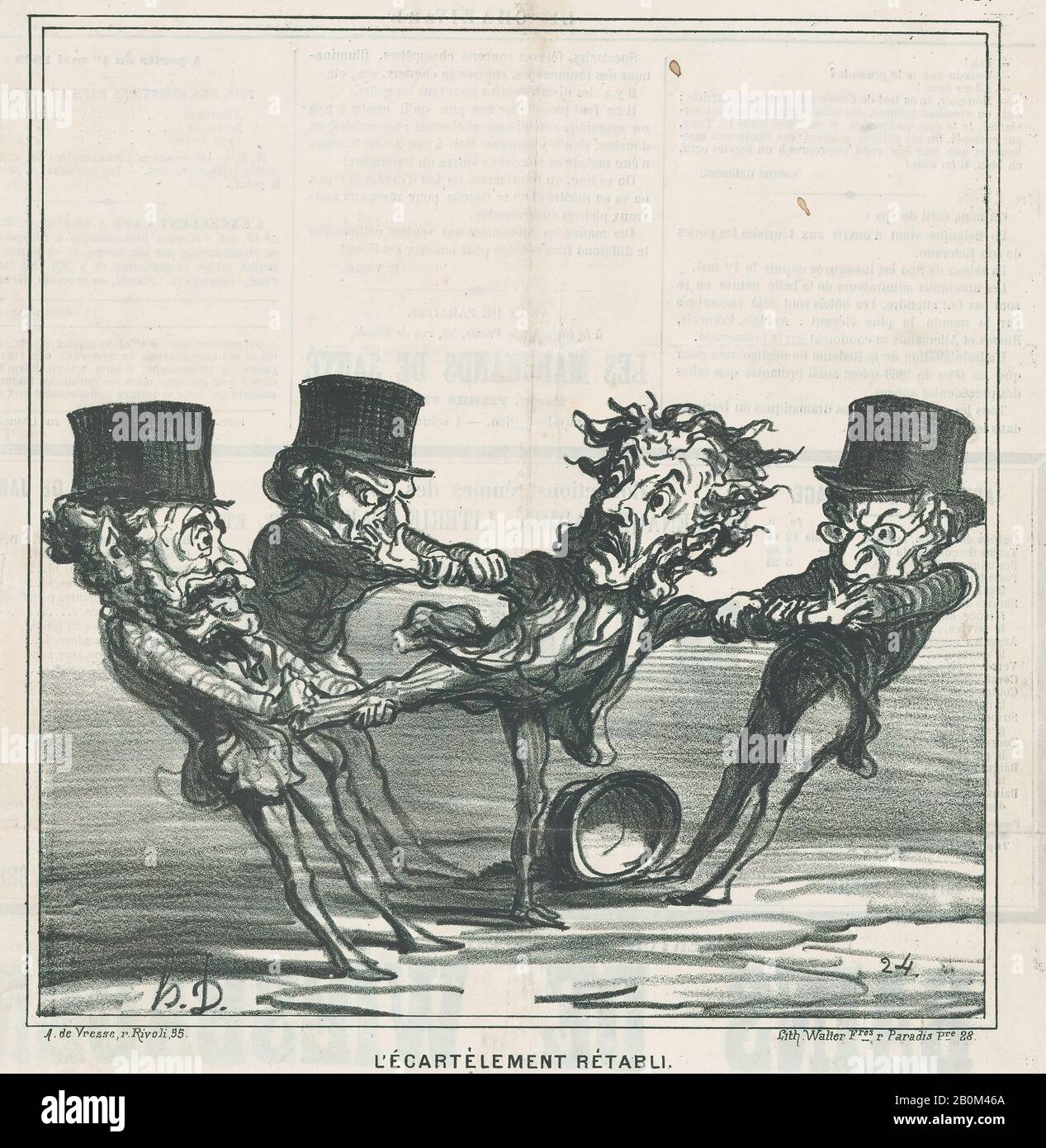 Honoré Daumier, il quartering reintegrato: Dammi il tuo voto! A me! No, a me!, da 'Notizie del giorno', pubblicato in le Charivari, 8 maggio 1869, 'Notizie del giorno' (Actualités), Honoré Daumier (francese, Marsiglia 1808–1879 Valmondois), 8 maggio 1869, litografia su carta da giornale; terzo stato di tre (Delteil), immagine: 9 3/16 × 8. (23,3 × 22,3 cm), foglio: 11 5/8 × 11 5/16 in. (29.5 × 28.8 cm), stampe Foto Stock