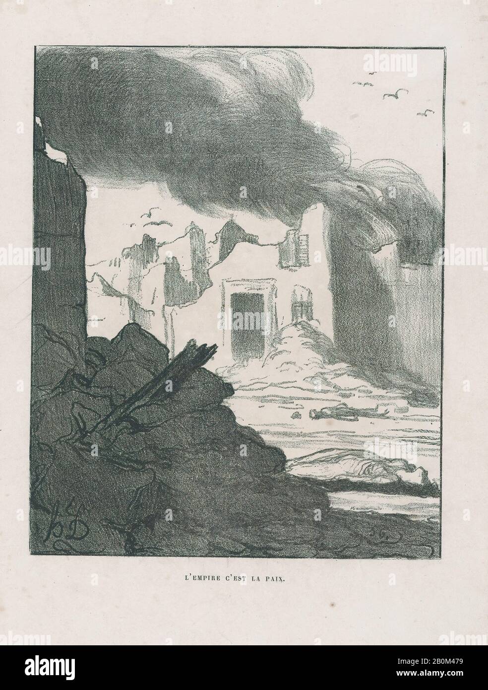 Honoré Daumier, The Empire Mees Peace, from 'News of the day', pubblicato in l'Album du Siège, 1870, l'Album du Siège, Honoré Daumier (francese, Marsiglia 1808–1879 Valmondois), 1870, Lithograph su carta wove; terzo stato di tre (Delteil), immagine: 9 × 7 1/8 in 3/8. (23,1 × 18,7 cm), foglio: 12 5/16 in. × 9 poll. (31,2 × 22,8 cm), stampe Foto Stock