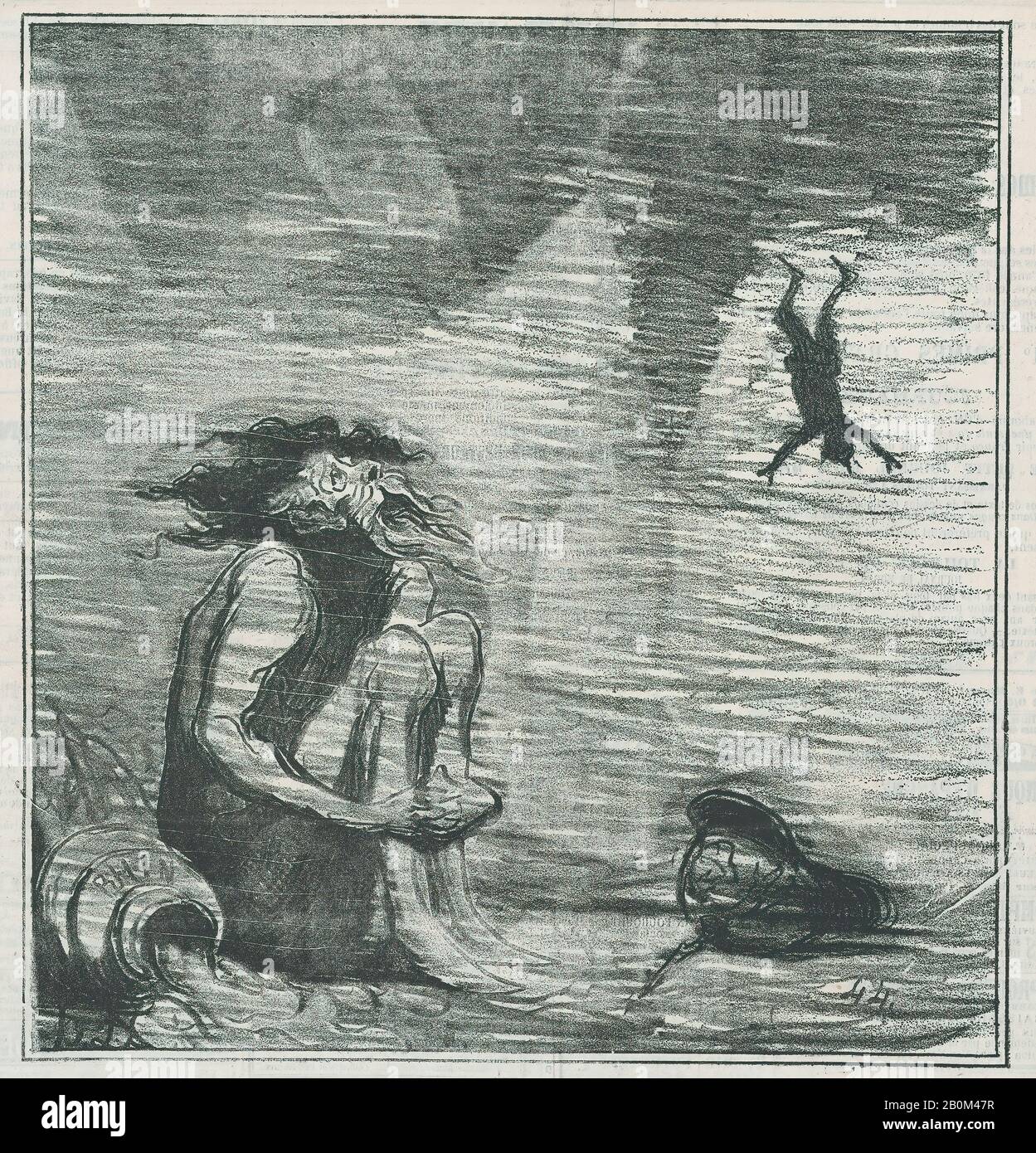 Honoré Daumier, che diavolo stanno facendo là?, da 'Notizie del giorno,' pubblicato in le Charivari, 14 agosto 1870, 'Notizie del giorno' (Actualités), Honoré Daumier (francese, Marsiglia 1808–1879 Valmondois), 14 agosto 1870, Lithograph su carta da giornale; secondo stato di due (immagine Delteil): 9 1/2 × 8 1/4 in. (24,2 × 21 cm), foglio: 12 3/16 × 11 7/16 in. (30,9 × 29 cm), stampe Foto Stock