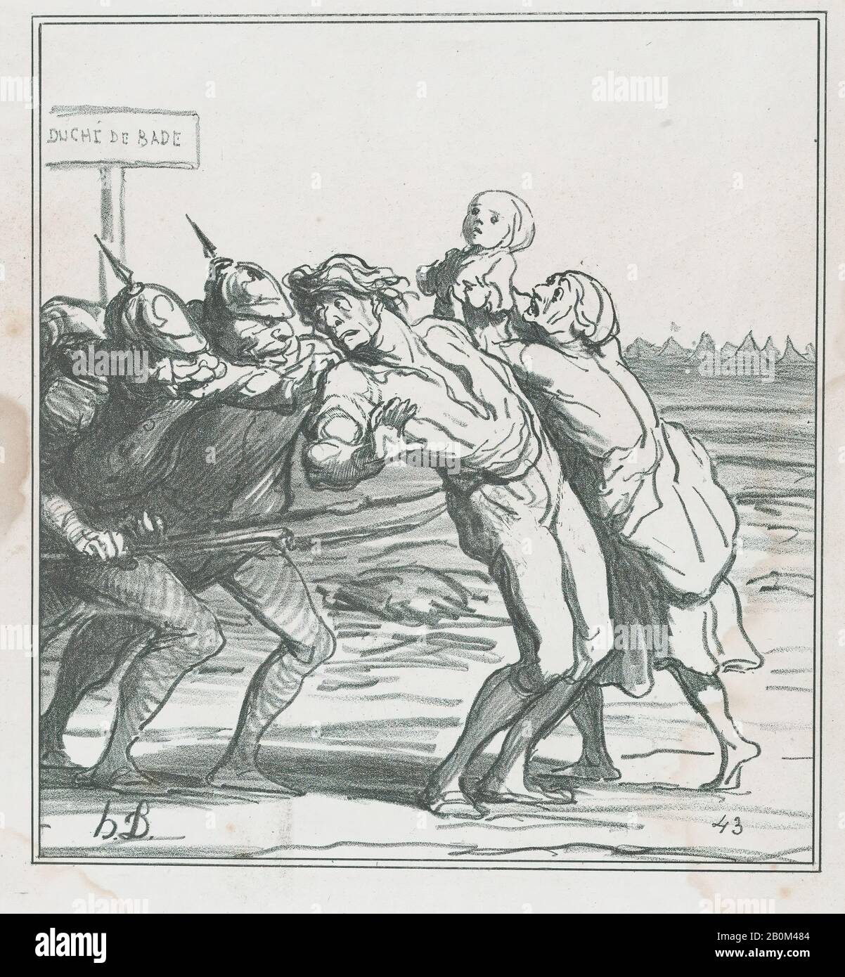Honoré Daumier, Che Chiama i loro coscritti di riserva ai colori, da 'Notizie del giorno,' pubblicato in le Charivari, 31 agosto 1870, 'Notizie del giorno' (Actualités), Honoré Daumier (francese, Marsiglia 1808–1879 Valmondois), 31 agosto 1870, Lithograph su carta wove; secondo stato di due (immagine Delteil): 9 9/16 × 8 3/4 in. (24,3 × 22,3 cm), foglio: 13 3/16 × 10 11/16 in. (33,5 × 27,1 cm), stampe Foto Stock