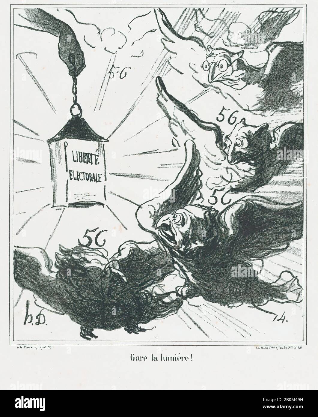 Honoré Daumier, Guarda la luce!, da 'News of the day', pubblicato in le Charivari, 5 aprile 1870, 'News of the day' (Actualités), Honoré Daumier (francese, Marsiglia 1808–1879 Valmondois), 5 aprile 1870, Lithograph on wove paper; secondo stato di due (Delteil Image), 8 × in 9. (23,8 × 20,7 cm), foglio: 14 1/8 × 10 3/8 in. (35,8 × 26,4 cm), stampe Foto Stock