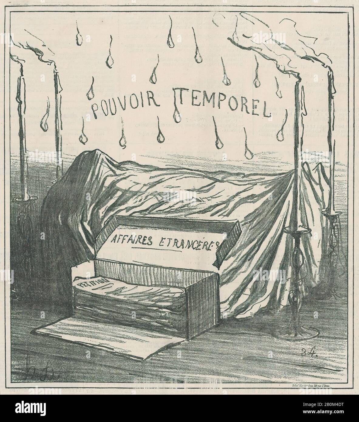 Honoré Daumier, Riposo in pace!, da 'News of the day', pubblicato in le Charivari, 7 agosto 1871, 'News of the day' (Actualités), Honoré Daumier (francese, Marsiglia 1808–1879 Valmondois), 7 agosto 1871, litografo su carta da giornale; secondo stato di due (Delteil), immagine: × 5/8. (24,4 × 22,2 cm), foglio: 11 7/8 × 11 13/16 in. (30,1 × 30 cm), stampe Foto Stock