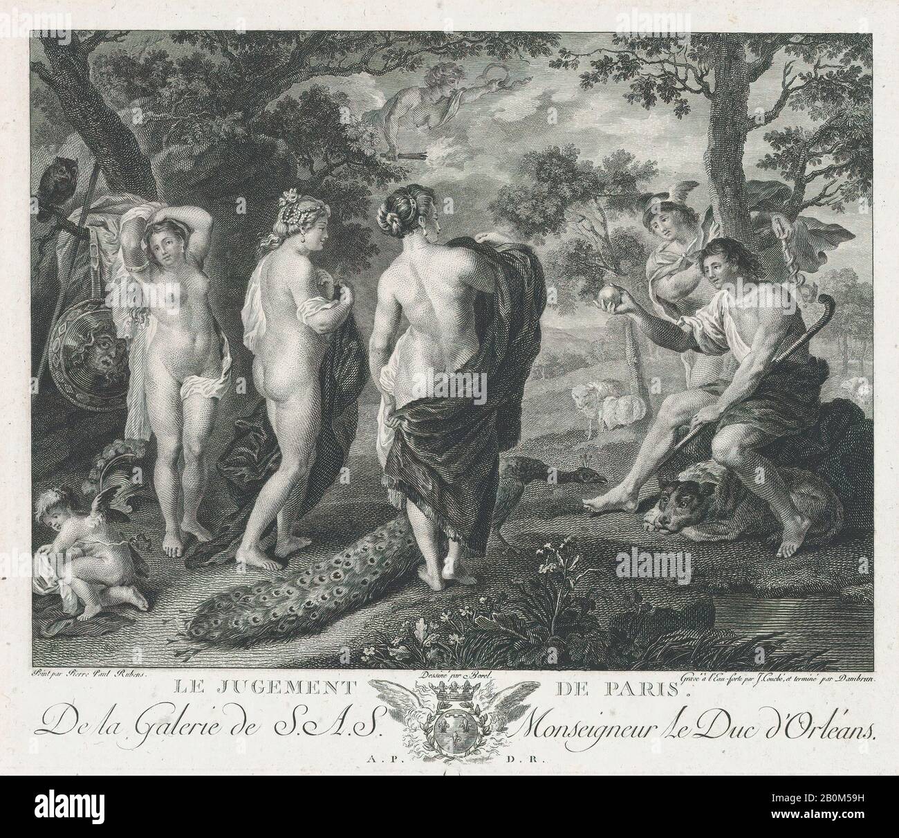 Jacques Couché, Sentenza Parigi, Galerie Du Palais Royal, Jean Dambrun (Parigi 1741 – Dopo Il 1808), Intermediary Disegnatore Antoine Borel (Parigi 1743 – Dopo Il 1810), Dopo Peter Paul Rubens (Fiammingo, Siegen 1577 – 1640 Anversa), 1786 – 1808, Incisione Ed Incisione, Immagine: 6 × 1/8 In. (15,6 × 20,6 cm), foglio (Rifilato): 7 5/8 × 8 3/4 in. (19,4 × 22,3 cm), stampe Foto Stock