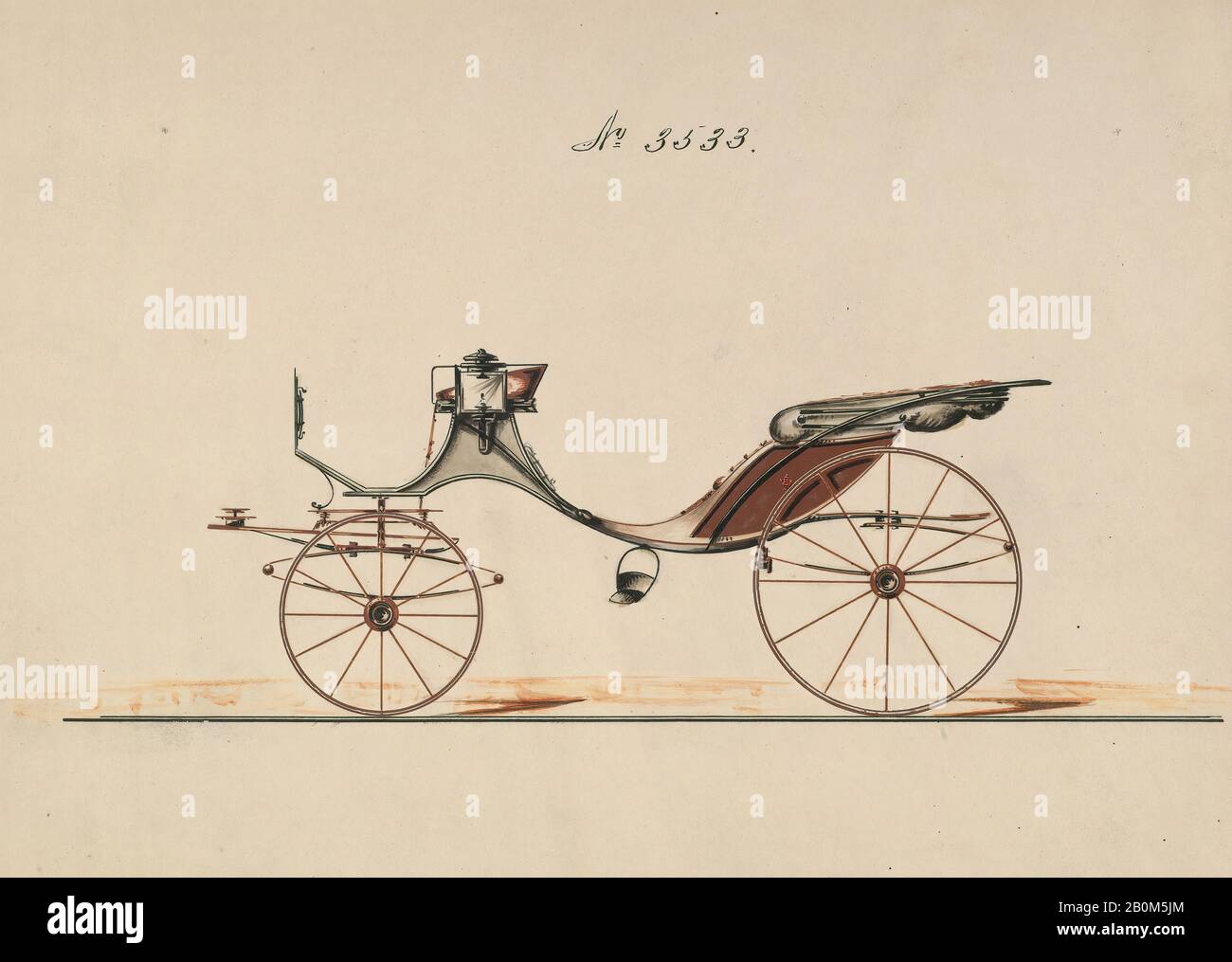 Brewster & Co., Design per Cabriolet o Victoria, no 3533, Brewster & Co. (American, New York), 1878, penna e inchiostro nero, acquerello e gouache con gomma arabica, foglio: 6 7/8 x 9 1/4 in. (17,5 x 23,5 cm), Disegni Foto Stock