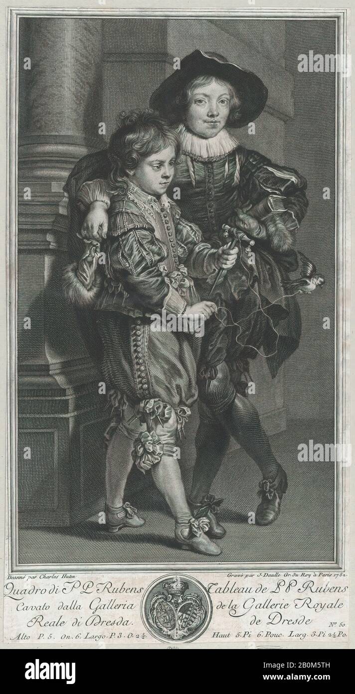 Jean Daullé, Ritratto Dei Figli Di Rubens, Albert E Nikolaus, Jean Daullé (Francese, Abbeville 1703–1763 Parigi), Relatore Intermediario Charles Hutin (Francese, Parigi 1715–1776 Dresda), Dopo Peter Paul Rubens (Fiammingo, Siegen 1577–1640 Anversa), Albert Rubens (Fiammingo, 1614–1657), Nikolaus (Belga, 163/8–1652, ×). (39,1 × 21,3 cm), stampe Foto Stock