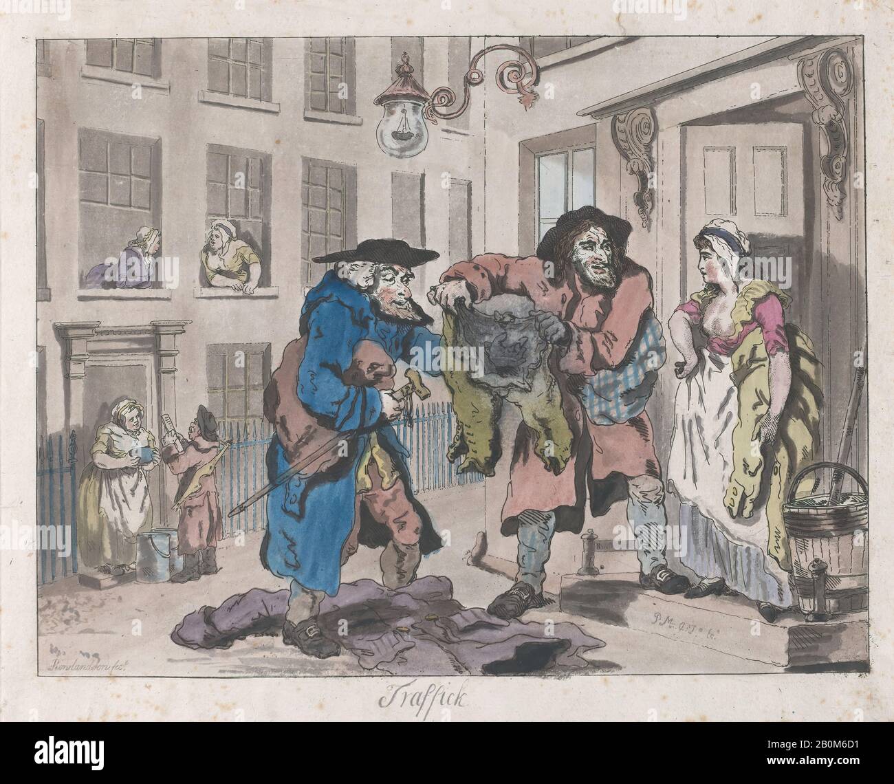 Thomas Rowlandson, Traffic, After (?) Henry Wigstead (British, 1745?–1800 Margate), 1791, incisione A Mano con acquatinta, Piatto: 11 3/4 × 14 9/16 in. (29,9 × 37 cm), foglio: 12 13/16 × 15 7/16 in. (32,5 × 39,2 cm), stampe Foto Stock