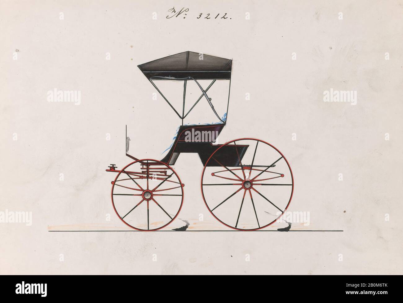 Brewster & Co., Design per Road Wagon o Buggy, no 3212, Brewster & Co. (American, New York), 1876, inchiostro a penna e nero, acquerello e gouache, foglio: 6 1/8 x 8 7/8 in. (15,6 x 22,5 cm), Disegni Foto Stock