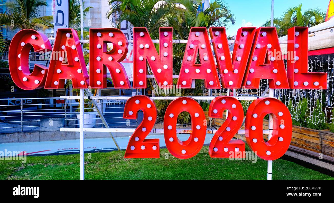 Cartello Carnival 2020. Las Palmas Gran Canaria, Spagna Foto Stock