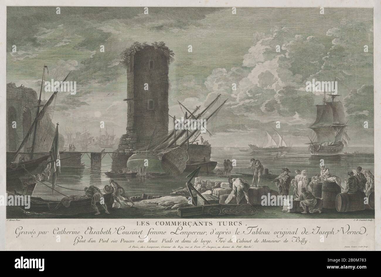 Dopo Joseph Vernet, Commercianti Turchi, Dopo Joseph Vernet (Francia, Avignone 1714–1789 Parigi), Elisabeth Cousinet Lempereur (Francese, 1726), Ca. 1762, incisione; secondo stato di due, foglio (Tagliato): 13 3/4 × 20 11/16 in. (35 × 52,5 cm), stampe Foto Stock