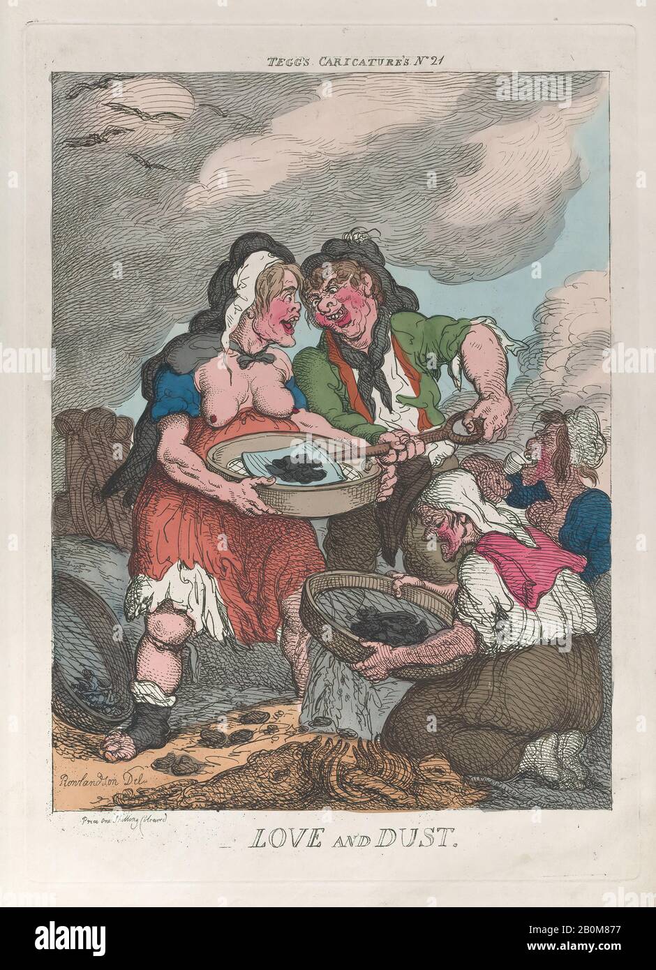 Thomas Rowlandson, Love and Dust, 'le Caricature di Tegg', Thomas Rowlandson (British, London 1757–1827 London), 4 giugno 1810, incisione A Mano colorata, Piastra: 13 11/16 × 9 3/4 in. (34,7 × 24,7 cm), foglio: 15" × 10 3/4 in. (38,1 × 27,3 cm), stampe Foto Stock