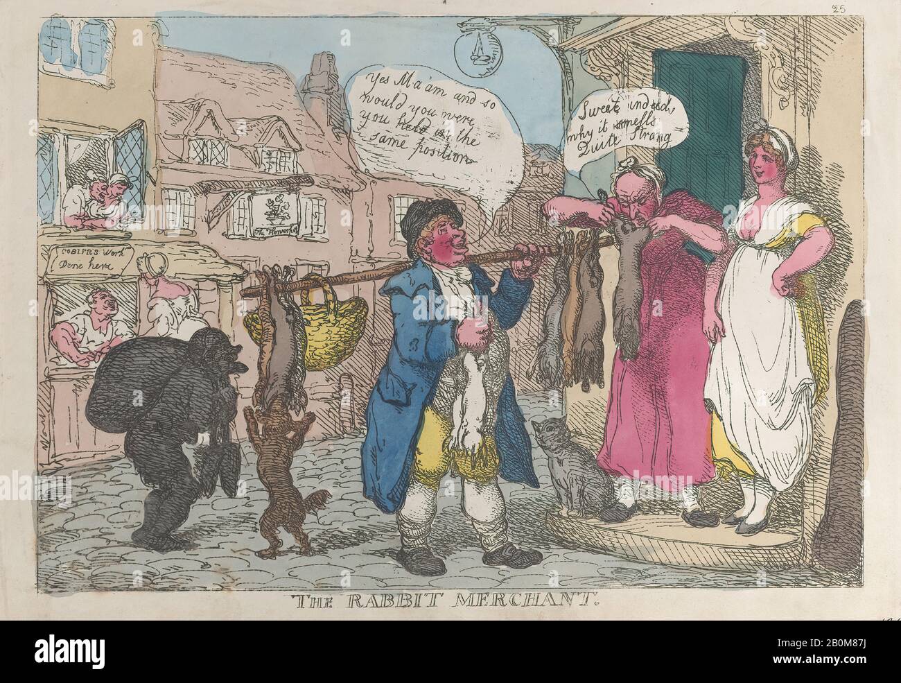 Thomas Rowlandson, The Rabbit Merchant, Thomas Rowlandson (British, London 1757–1827 London), 1810?, Incisione A Mano, Foglio: 9 13/16 × 14 1/16 In. (24,9 × 35,7 cm), stampe Foto Stock