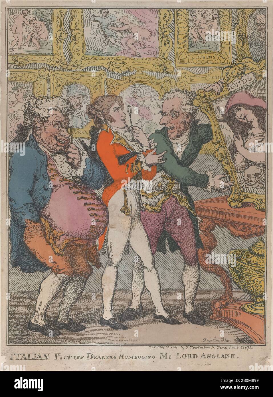 Thomas Rowlandson, Italian Picture Dealers Humbugging My Lord Anglaise, 30 Maggio 1812, Incisione A Mano, Foglio: 12 5/8 × 9 3/16 In. (32,1 × 23,4 cm), stampe Foto Stock