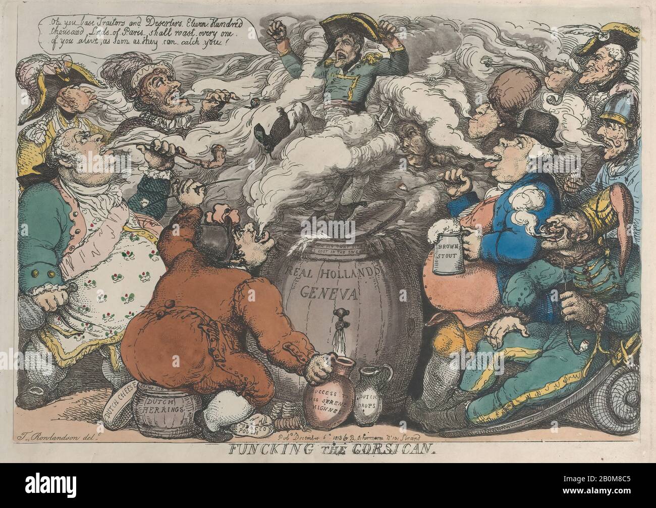 Thomas Rowlandson, Funking The Corso, Thomas Rowlandson (British, London 1757–1827 London), Napoléon Bonaparte (French, Ajaccio 1769–1821 St. Helena), 6 Dicembre 1813, Incisione Colorata A Mano, Piastra: 9 3/4 X 13 7/8 In. (24,8 x 35,2 cm), foglio: 10 1/16 x 14 3/16 in. (25,5 x 36 cm), stampe Foto Stock