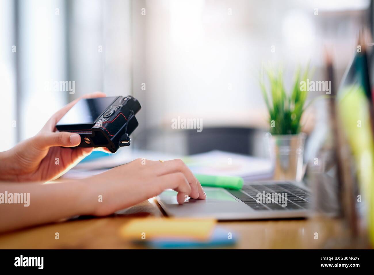 Foto artista e desginer grafico sono in funzione. Creative consente di selezionare le foto dalla fotocamera. Foto Stock