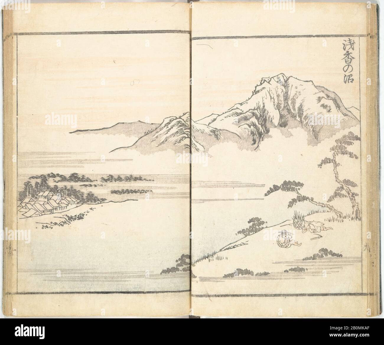 Kōkunsai Bairin, Prospect e Views, Picture Album of Landscapes (Shōkei chōbō, Sansui gafu), Giappone, periodo Edo (1615–1868), Kōkunsai Bairin (giapponese, inizio 19th secolo), prefazione del 1826, Giappone, Libro Stampato Su Blocco Di Legno; inchiostro e colore su carta, 7 3/16 × 4 13/16 in. (18,3 × 12,2 cm), Libri Illustrati Foto Stock