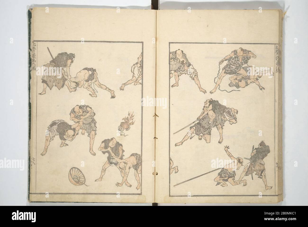 Katsushika Hokusai, Picture Album Transmitting the Spirit: The Hokusai Drawing Style (Denshin gafu Hokusai gashiki), Japan, Edo Period (1615–1868), Katsushika Hokusai (Japanese, Tokyo (Edo) 1760–1849 Tokyo (Edo)), 1814–78, Japan, Set di 1/4 di libri a colori, e 9 libri a circa in legno; ×, 9 su carta; in cartiglio; in cartiglio; in cartiglio; in cartiglio; circa 9 su carta; in cartiglio; (22,8 × 15,8 cm), Libri Illustrati Foto Stock