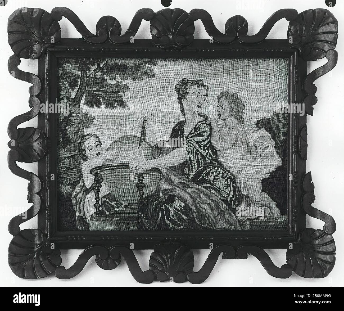 Immagine ricamata, inglese, prima metà 18th secolo, inglese, seta e lana su tela, H. 13 1/4 x W. 18 pollici (33,7 x 45,7 cm), tessile-Ricamato Foto Stock