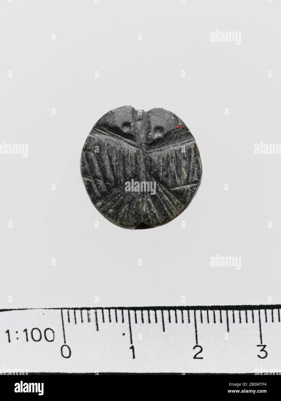 Guarnizione lentoide in steatite, Minoan, Late Minoan IIIB, Data ca. 1300–1200 a.C., Minoan, steatite, Diametro 1,83-85 cm, gemme Foto Stock