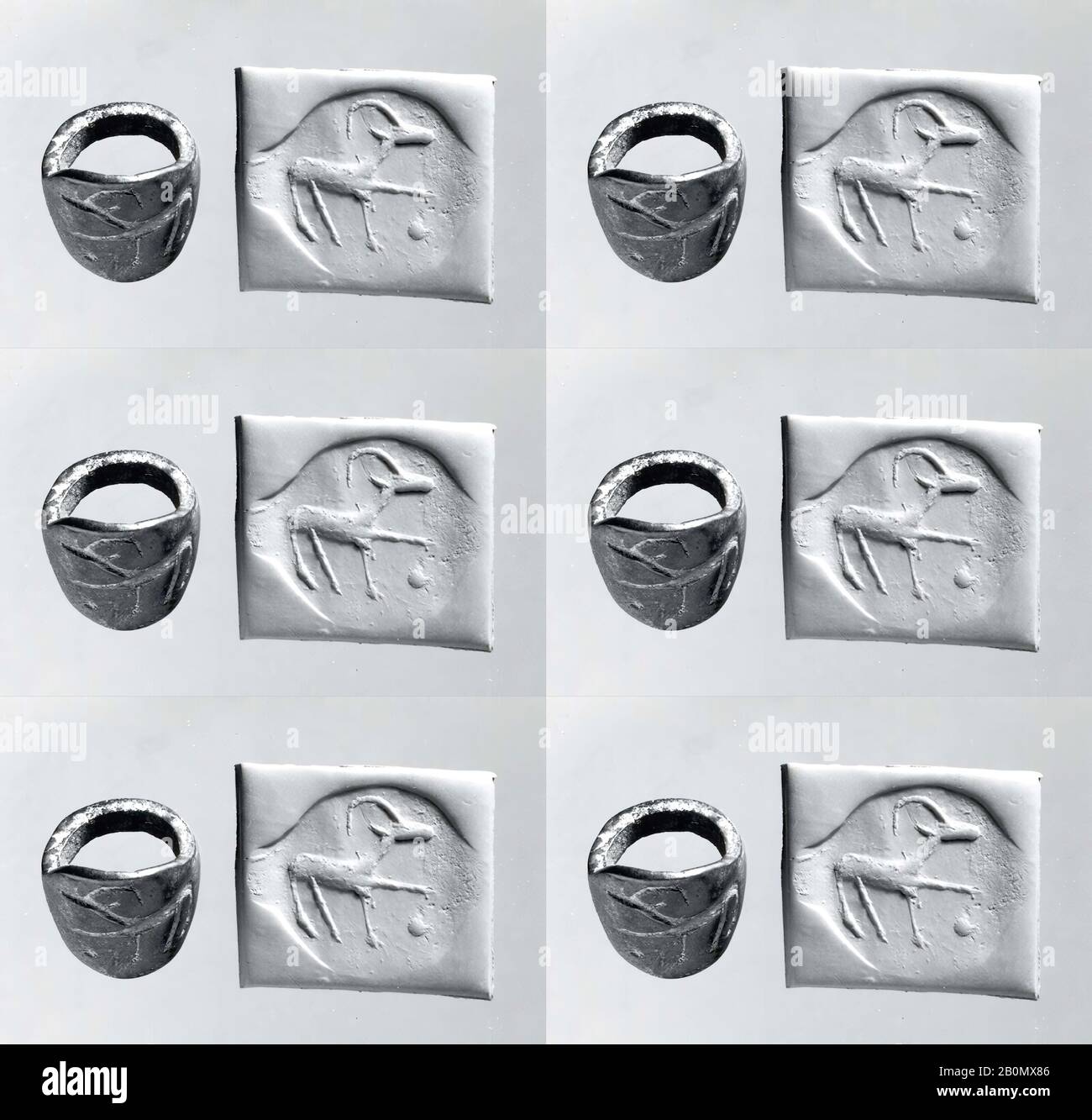 Anello di tenuta e l'impressione moderna: Animale cornuto, Età del ferro III, Data ca. 8th-7th secolo a.C., Iran, probabilmente dal Luristan, Bronzo, 1,38 poll. (3,51 cm), Ornamenti In Metallo Foto Stock