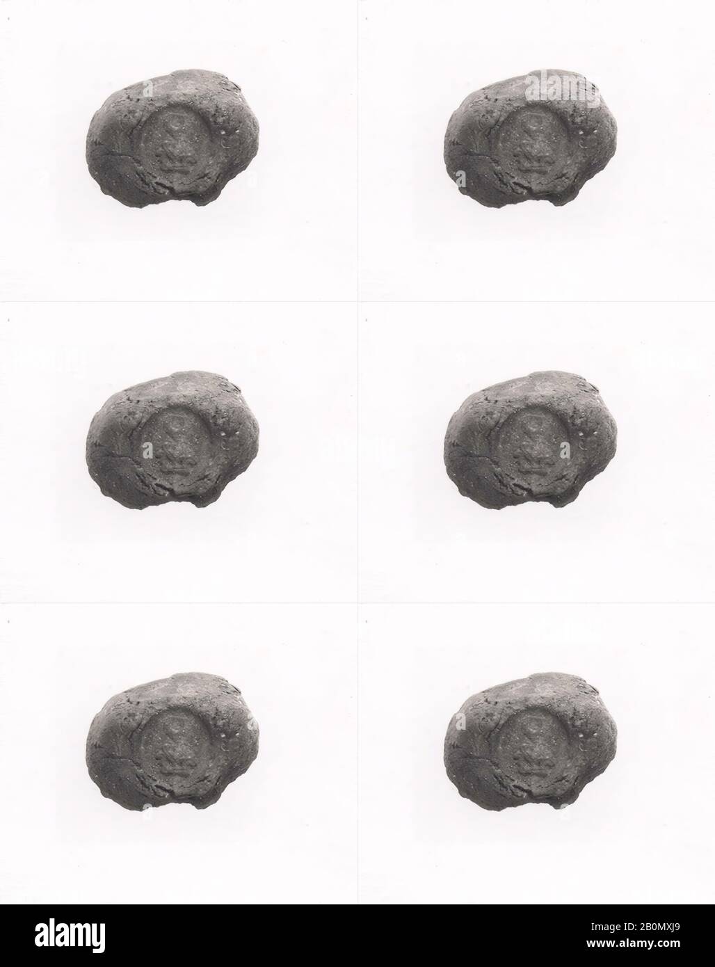 Sealing, Sasanian, Sasanian, Data Ca. 7th secolo d.C., Iran, Qasr-i Abu Nasr, Sasanian, argilla cotta All'Onu, 0,43 poll. (1,09 cm), guarnizioni a tenuta stagna Foto Stock