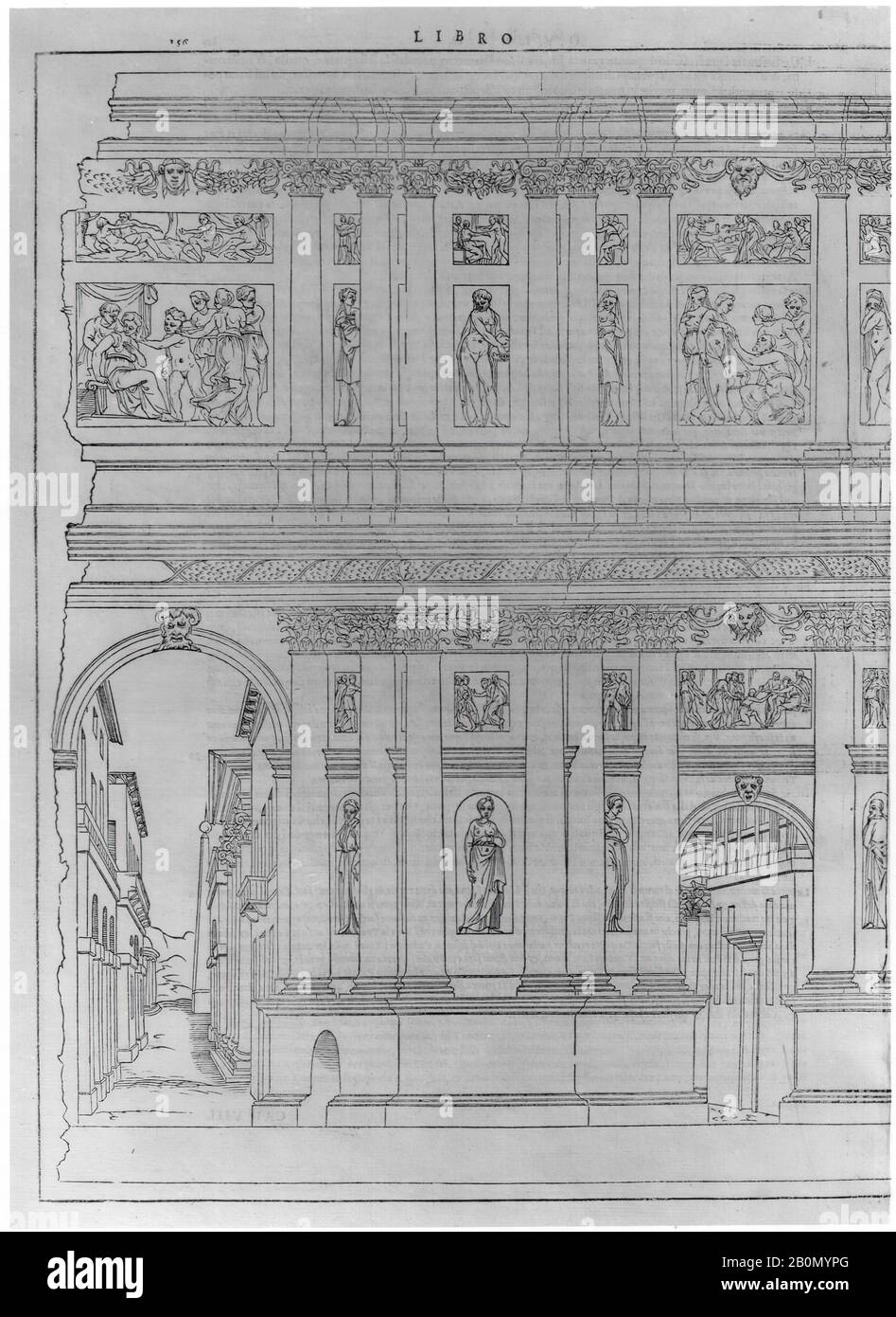 Marco Pollio Vitruvio, i dieci libri dell'architettura di M. Vitruvio tradutti et commentati da monsignor barbaro eletto patriarca d'aquileggia, Marco Pollio Vitruvio (Romano, attivo alla fine del 1st secolo a.C.), Alcune illustrazioni attribuite a Giuseppe Salviati (Giuseppe porta, detto il Salviati) (Italiano, Castelnuovo di Garfana. 1520–ca. 1575 Venezia), 1556, libro Stampato con illustrazioni in legno, 17 1/4 x 11 13/16 x 1 3/16 in. (43,8 x 30 x 3 cm Foto Stock