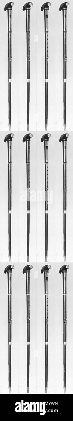 Walking-Stick Flageolet in A, tedesco, fine 18th o 19th secolo, Germania, tedesco, legno, ottone, corno, nichel-argento, L. 33-5/8 in. (854 mm.), Aerophone-Whistle Flute-flageolet Foto Stock