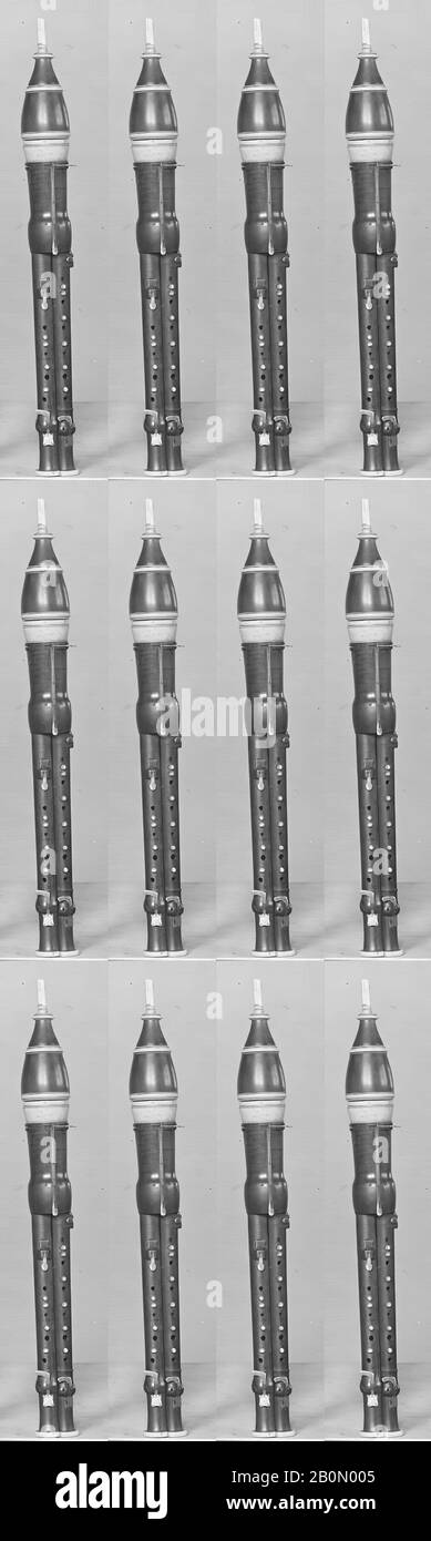 William Bainbridge, Double Flageolet in D, British, William Bainbridge (British, London, Active 1803–1831), John Wood (British, London Active 1808–1821), ca. 1808–20, Londra, Inghilterra, Regno Unito, Regno Unito, Regno Unito, Legno, Avorio, Lunghezza 15-25/32 In. (401 mm), Aerophone-Whistle Flute-flageolet Foto Stock