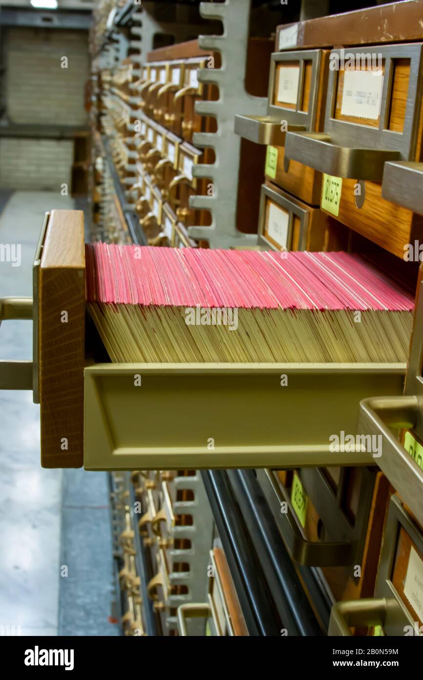 Interno della Biblioteca del Congresso Thomas Jefferson Building schede catalogo file. Foto Stock