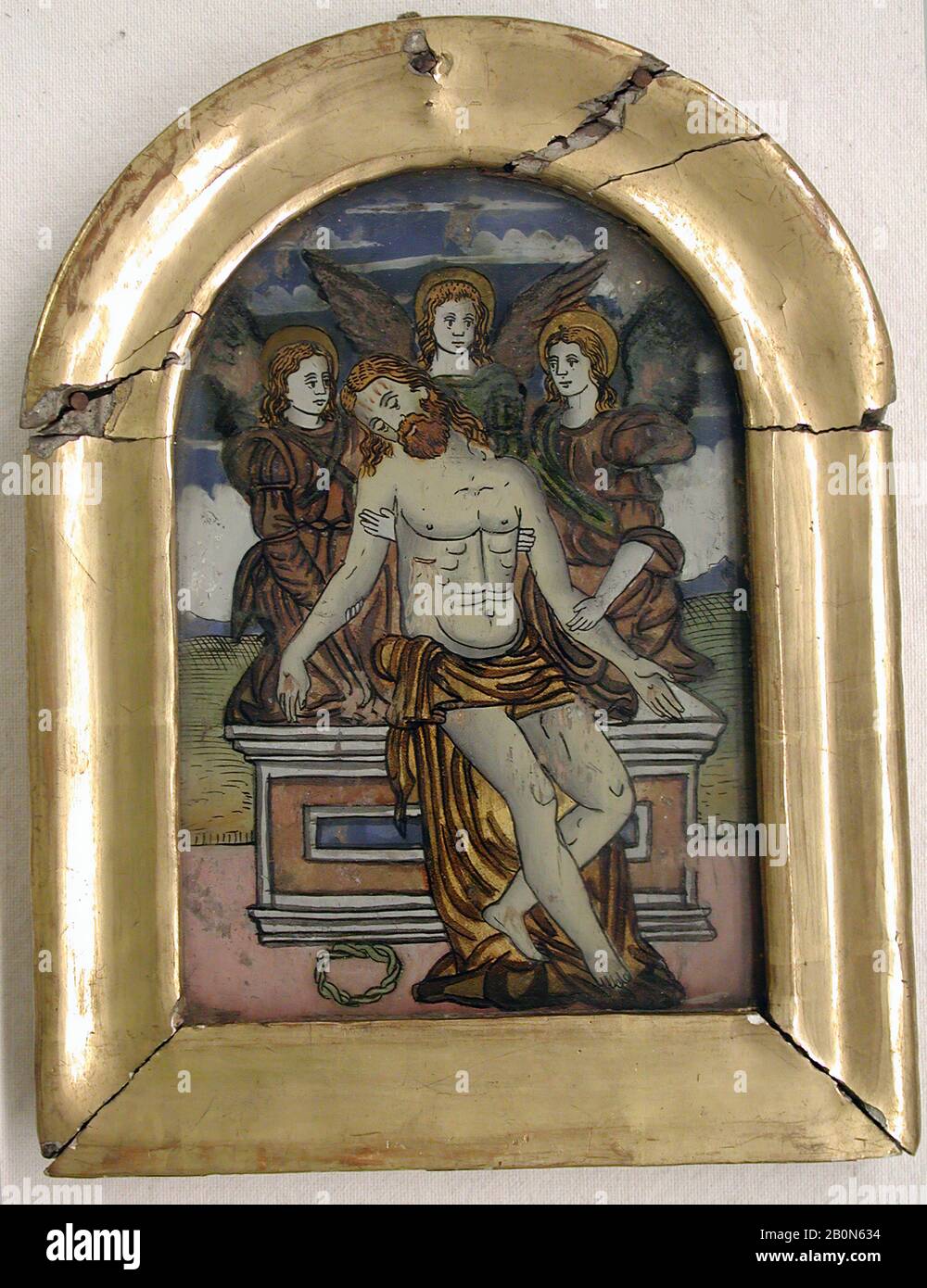 Cristo nella Tomba, Italiano, Venezia (Murano), 17th secolo, Italiano, Venezia (Murano), vetro, 6 1/2 x 4 3/8 in. (16,5 x 11,1 cm) (vista); Con telaio: H. 8 1/2 in. (21,6 cm.); W. 6 1/2 in. (16,5 cm.), Verniciato di vetro Foto Stock