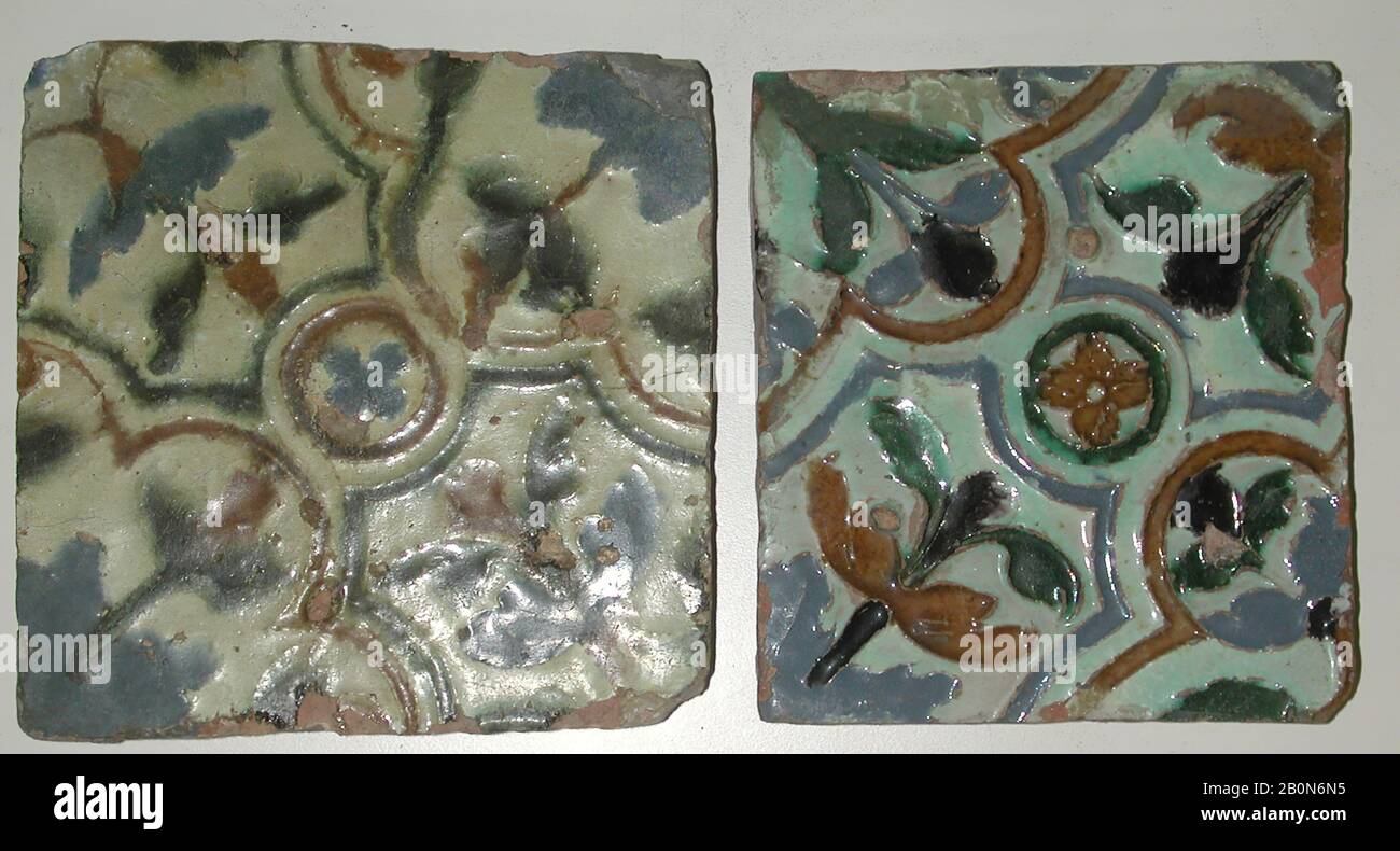 Piastrelle (2), spagnolo, Siviglia, 16th–17th secolo, spagnolo, Siviglia, terracotta smaltata in stagno, ceramica-ceramica Foto Stock
