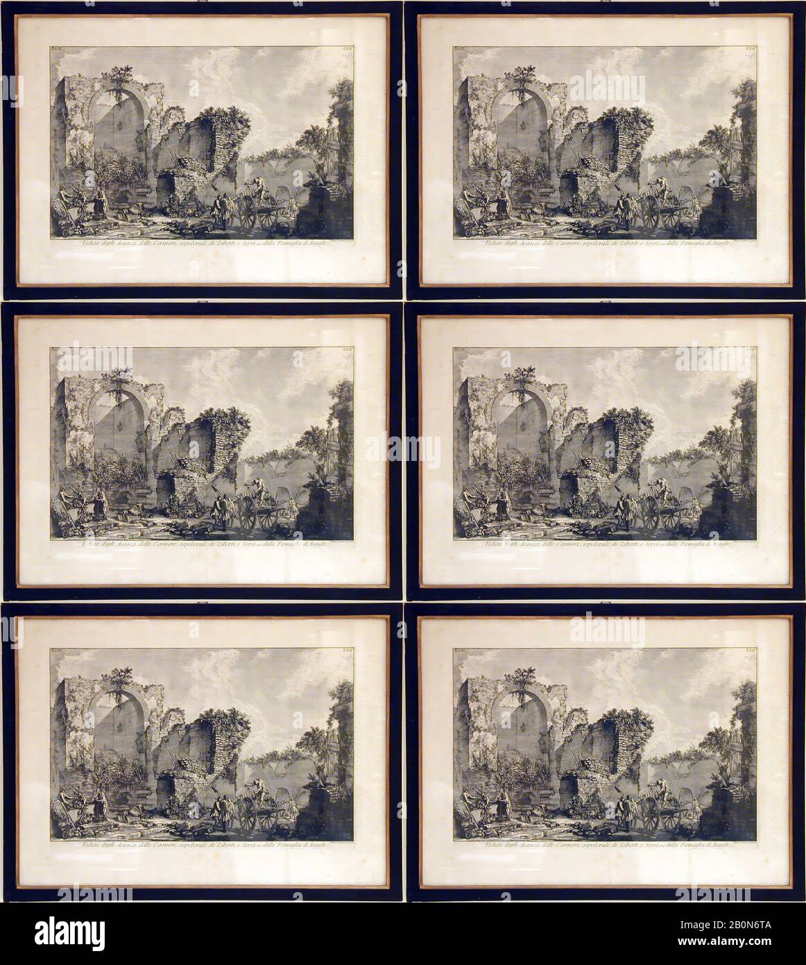 Sei incisioni e una mappa, 18th secolo, inchiostro su carta, 1. Totale: 23 x 30 in. (58,4 x 76,2 cm), 2. Totale: 19 x 23 in. (48,3 x 58,4 cm), 3. Totale: 19 x 23 in. (48,3 x 58,4 cm), 4. Totale: 19 x 23 in. (48,3 x 58,4 cm), 5. Totale: 13 1/2 x 17 3/4 in. (34,3 x 45,1 cm), 6. Totale: 18 1/2 x 11 3/4 in. (47 x 29,8 cm), 7. Totale: 21 3/4 x 24 1/2 in. (55,2 x 62,2 cm), Dipinti vari Foto Stock