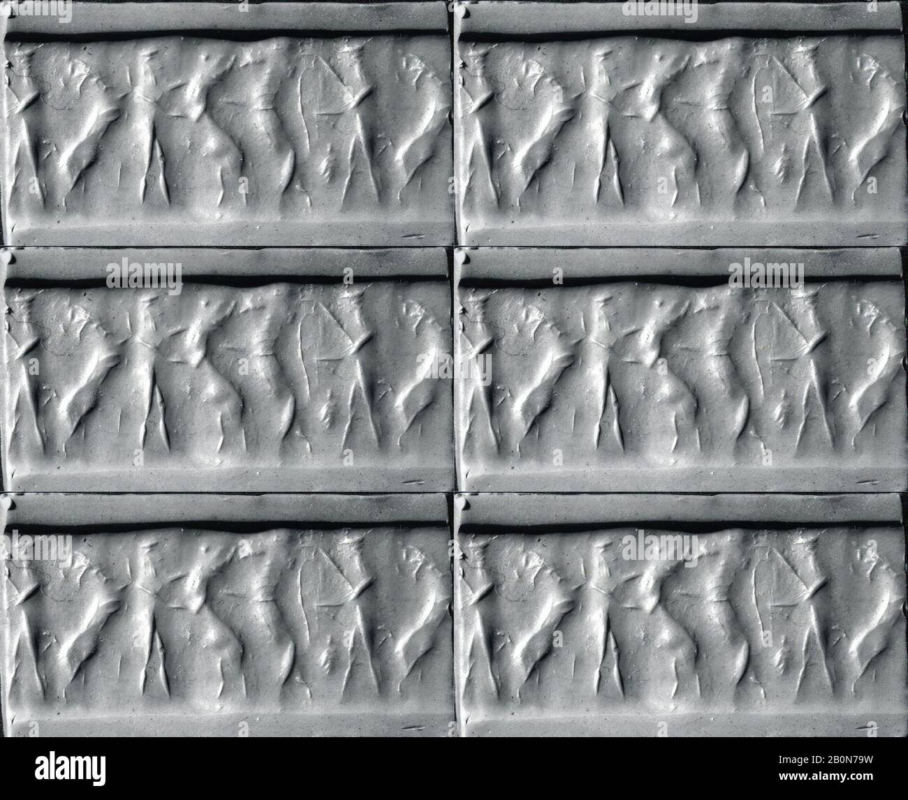 Guarnizione cilindro, Akkadian, Akkadian, Data ca. 2350–2150 a.C., Mesopotamia, Akkadian, serpentina, 0,94 pollici (2,39 Cm), Guarnizioni Cilindro-Pietra Foto Stock
