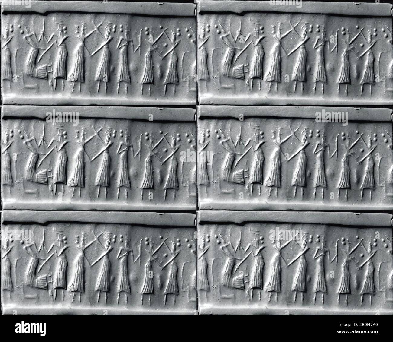 Guarnizione cilindro, Akkadian, Akkadian, Data ca. 2350–2150 a.C., Mesopotamia, Akkadian, serpentina, 0,94 pollici (2,39 Cm), Guarnizioni Cilindro-Pietra Foto Stock