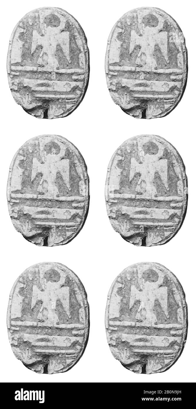 Scarab Inscritto con il nome di Sethnakht, nuovo Regno, Ramesside, Dinastia 20, regno di Sethnakht, ca. 1186–1184 a.C., Dall'Egitto, regione di Memphite, Lisht North, cimitero, 1906–07, steatite Smaltata, L. 2.1 × W. 1.5 × H. 0.9 cm (13/16 × 9/16 × 3/8 in Foto Stock