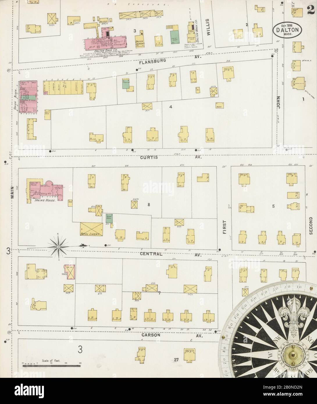 Immagine 2 Della Mappa Sanborn Fire Insurance Di Dalton, Berkshire County, Massachusetts. Ott 1898. 6 fogli, America, mappa stradale con una bussola Del Xix Secolo Foto Stock